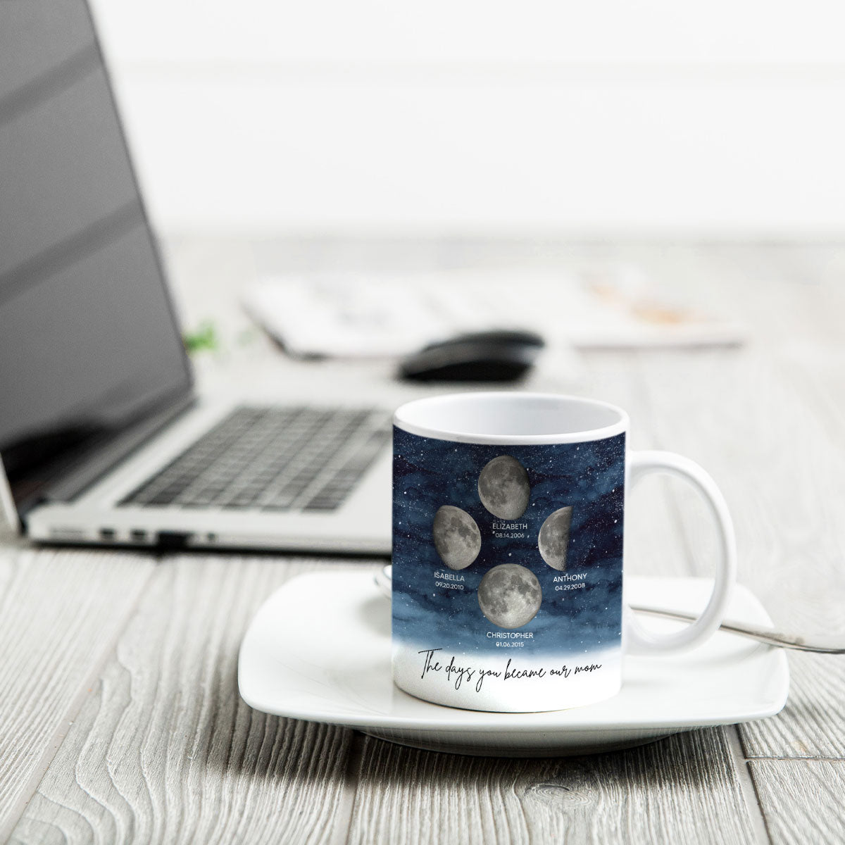 Starry Night Custom Birth Moon Phase The Day You Became Mom Personalized Mug, Gift