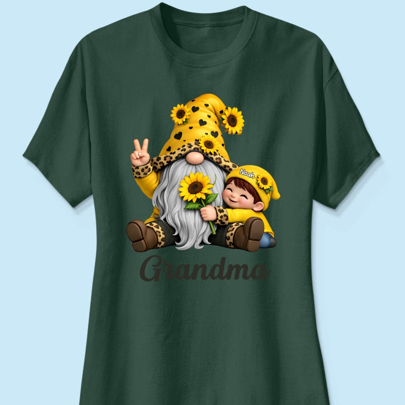 Gnome Grandma & Grandkids Sunflower - Personalized Shirt - Sentimental Gift for Grandma