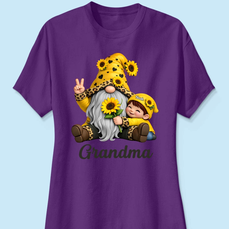 Gnome Grandma & Grandkids Sunflower - Personalized Shirt - Sentimental Gift for Grandma