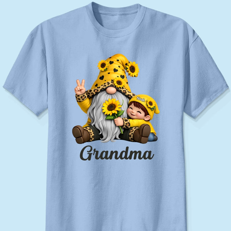 Gnome Grandma & Grandkids Sunflower - Personalized Shirt - Sentimental Gift for Grandma