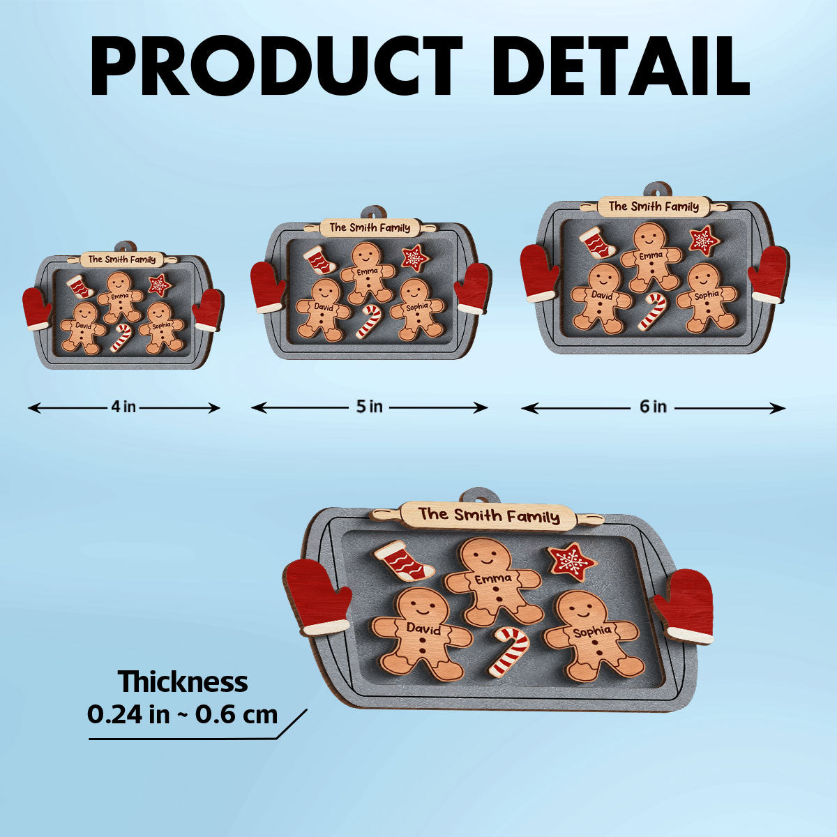 Gingerbread Family On Baking Tray Christmas Personalized 3-Layer Wooden Ornament