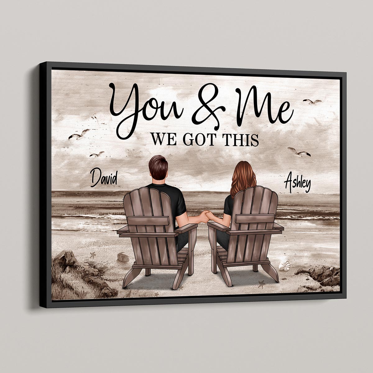 Couple Beach Landscape Retro Vintage - Personalized Poster - Anniversary Gift For Couple, For Dad Mom