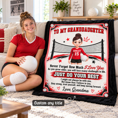 To My Granddaughter Volleyball Player Custom Color & Number - Personalized Fleece Blanket - Christmas Gift For Volleyball Players, Daughter, Granddaughter, Son, Grandson