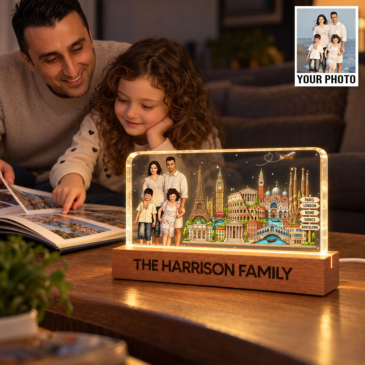 The Places You've Been Landmarks With Custom Photo Upload - Personalized Acrylic Block LED Night Light - Traveling Destination Keepsake, Christmas Gift For Traveling Lovers