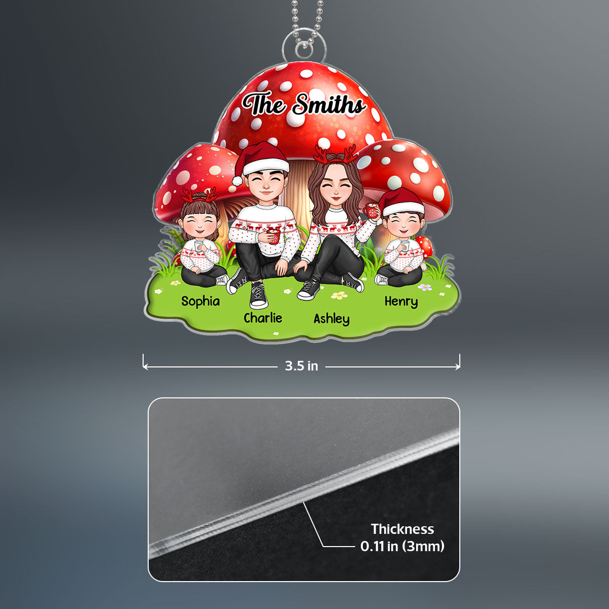 Mushroom Family Christmas Personalized Acrylic Ornament