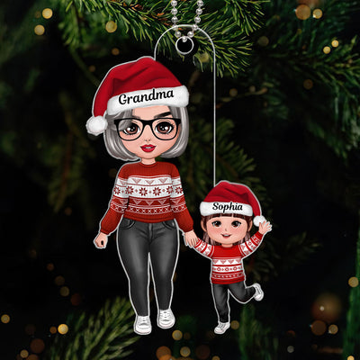 Doll Grandma And Granddaughter Grandson Walking Christmas Personalized Acrylic Ornament
