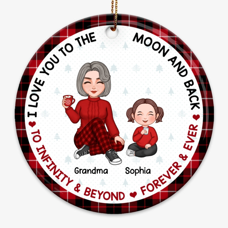 Love To The Moon Plaid Cute Grandma & Grandkid Sitting Personalized Circle Ornament