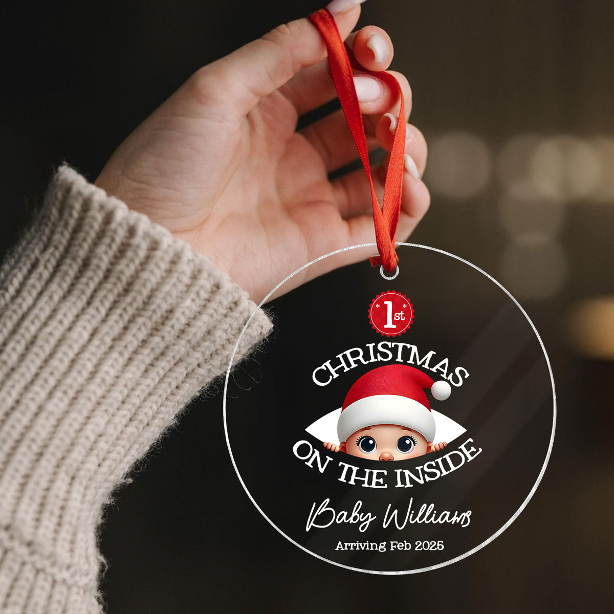 Personalized Baby's First Christmas On the Inside Acrylic Ornament, Custom Pregnancy Reveal Ornament, Expecting Parents
