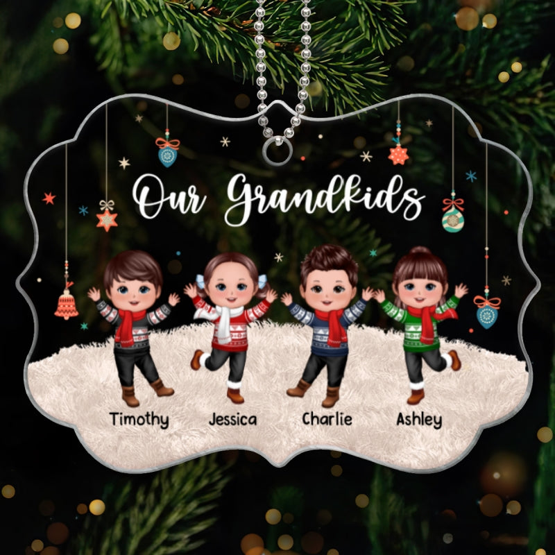 Our Grandkids Happy Doll Kids On Carpet Christmas Gift For Grandma Grandpa Personalized Acrylic Ornament