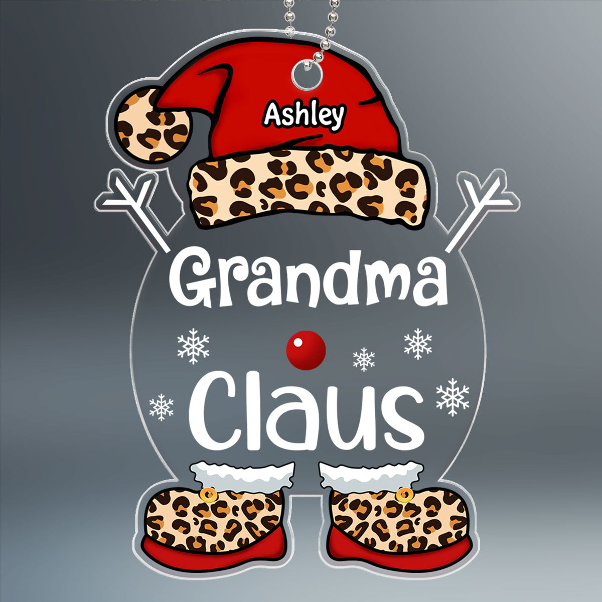 Grandma Mimi Claus Christmas Leopard Personalized Acrylic Ornament