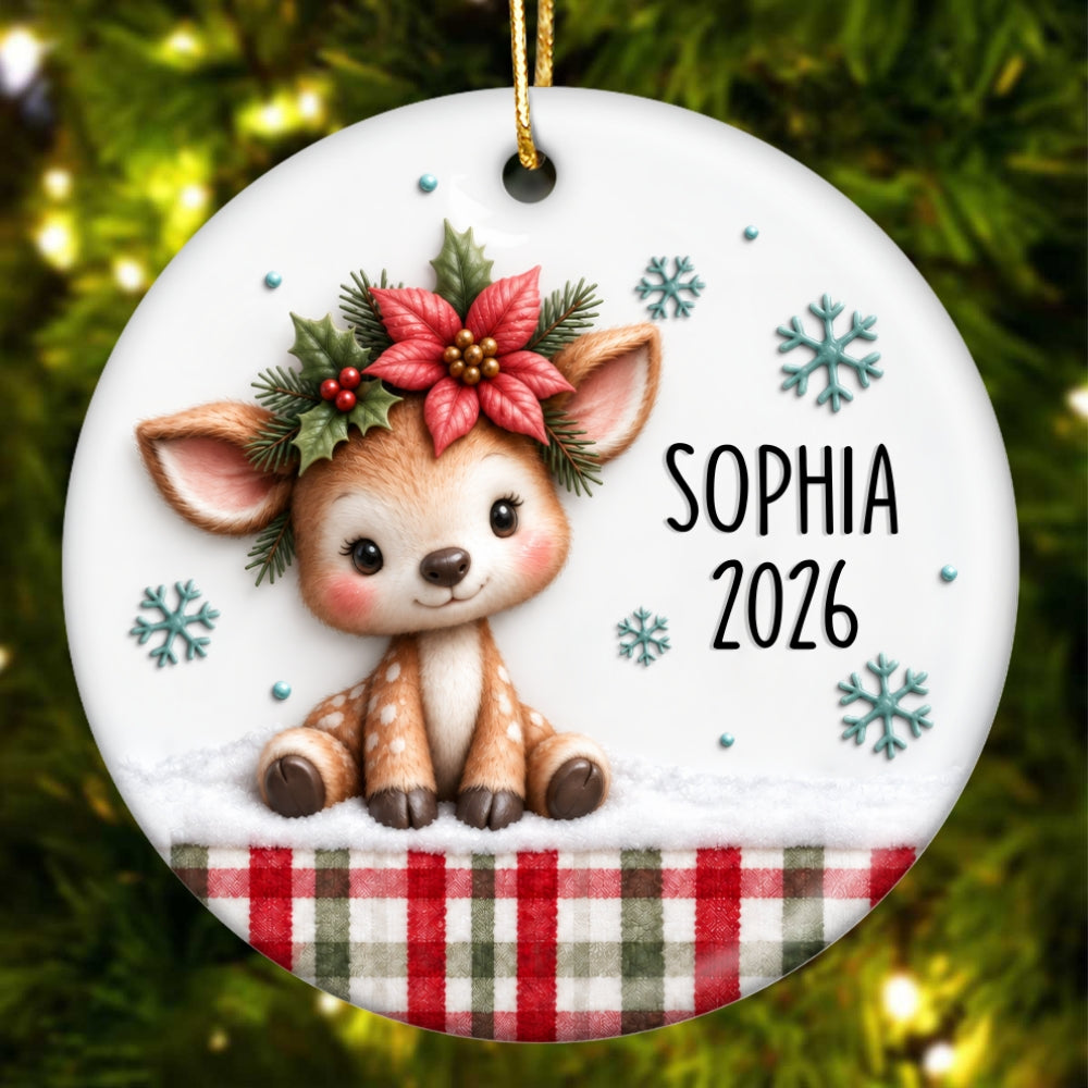 Cute Woodland Animals 2D Flat - Personalized Ceramic Ornament - Christmas Keepsake Gift For Kids, Son, Daughter
