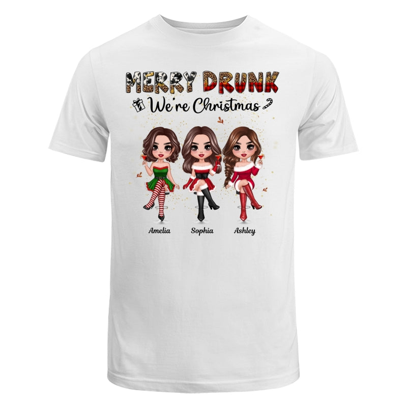 Merry Drink We‘re Christmas Besties Best Friends Personalized Shirt