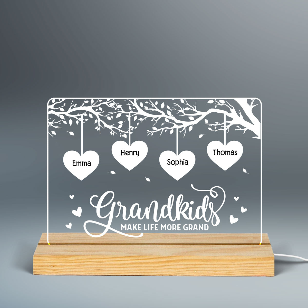 Grandkids Make Life Grand Hearts Tree Personalized Horizontal Rectangle Acrylic Plaque With LED Night Light