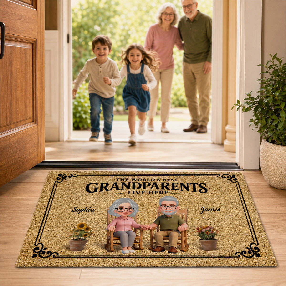 World's Best Grandparents Live Here - Personalized Doormat - Home Decor Gift, Grandkids Welcome Decorations