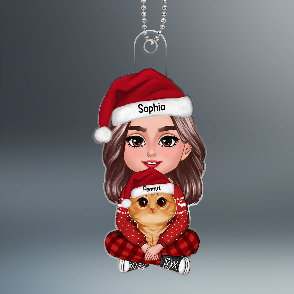 Woman Holding Cute Fluffy Cat Christmas Gift For Cat Lover Cat Mom Personalized Acrylic Ornament