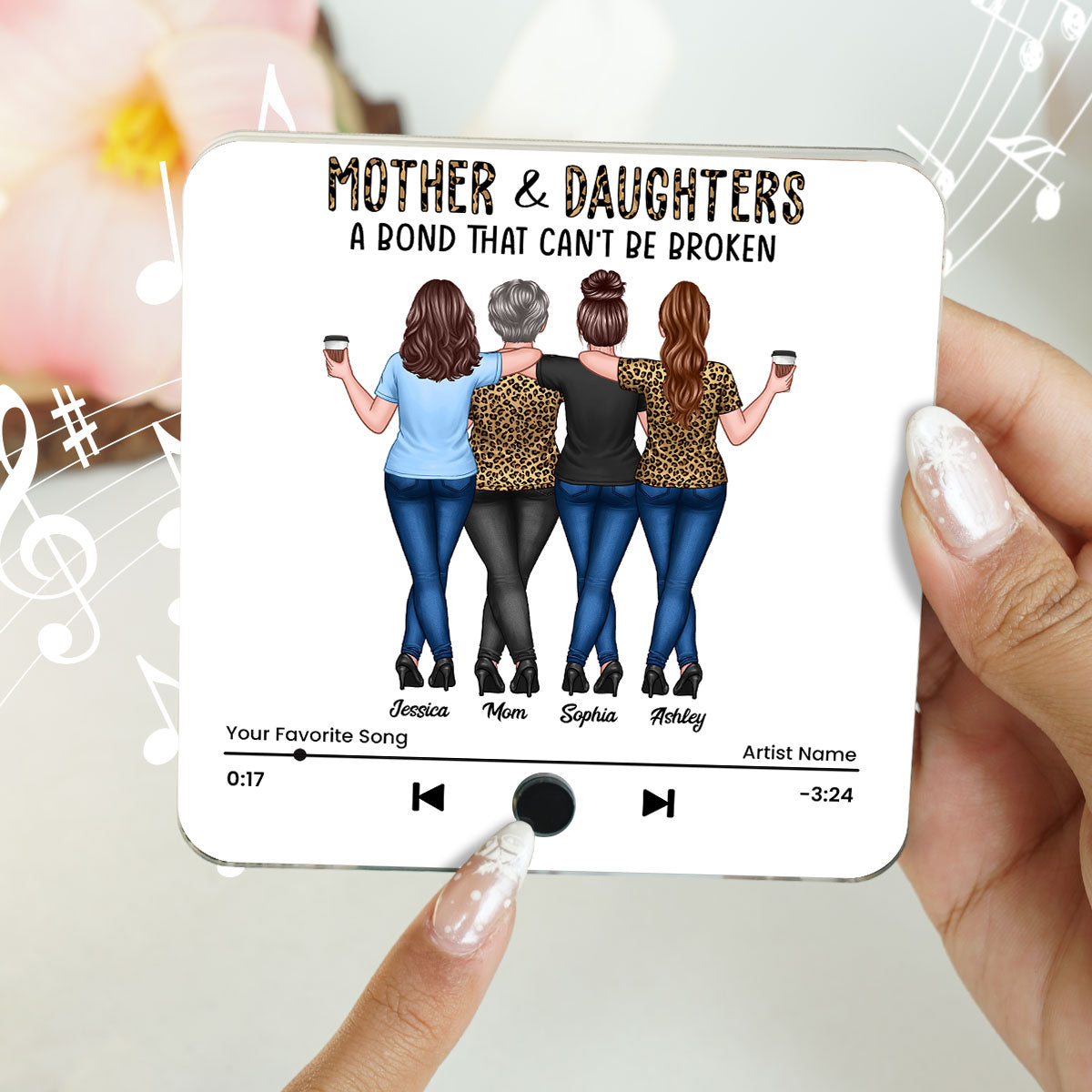 Mother Daughter Bond Can't Be Broken Personalized Music Fridge Magnet, Gift for Mom for Daughter