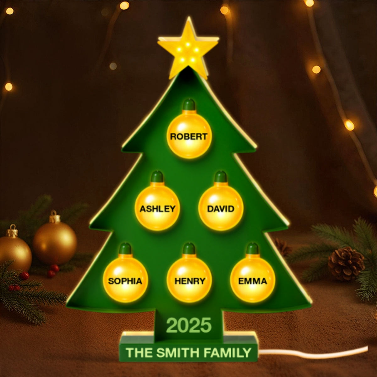 Family Christmas Tree Personalized Light Box, Christmas Decor Gift