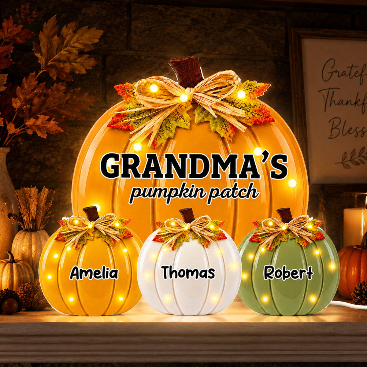 Retro Vintage Grandma Pumpkin Patch - Personalized Light Box - Fall Decor For Grandma