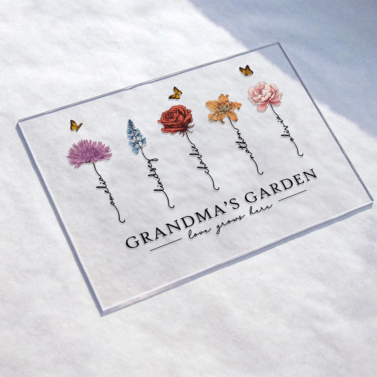Grandma‘s Garden Love Grows Here Beautiful Birth Month Flower Gift For Grandma Mom Personalized Horizontal Rectangle Acrylic Plaque