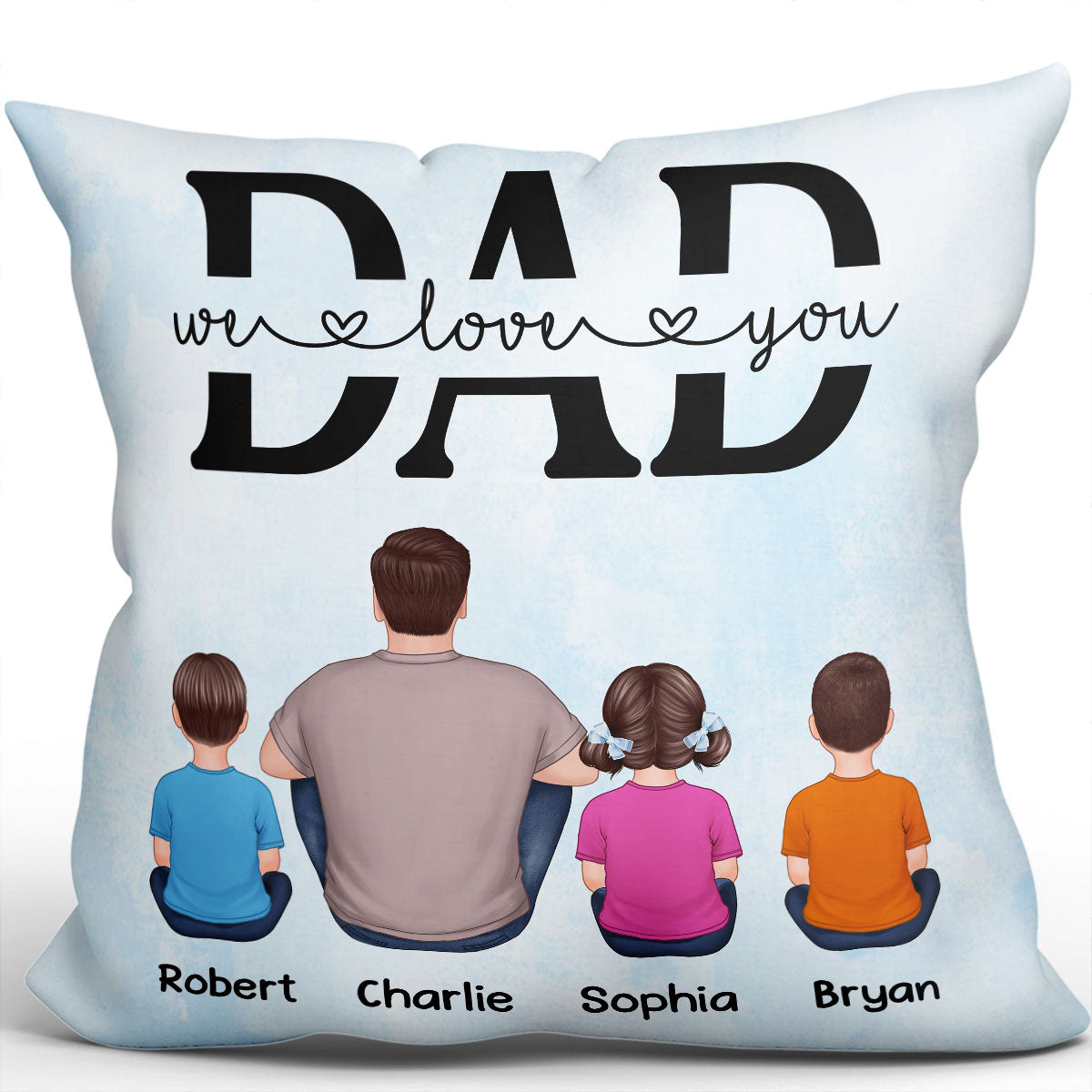 Best Dad Ever Back View Man Kids Dog Cat Father‘s Day Gift For Dad Personalized Pillow