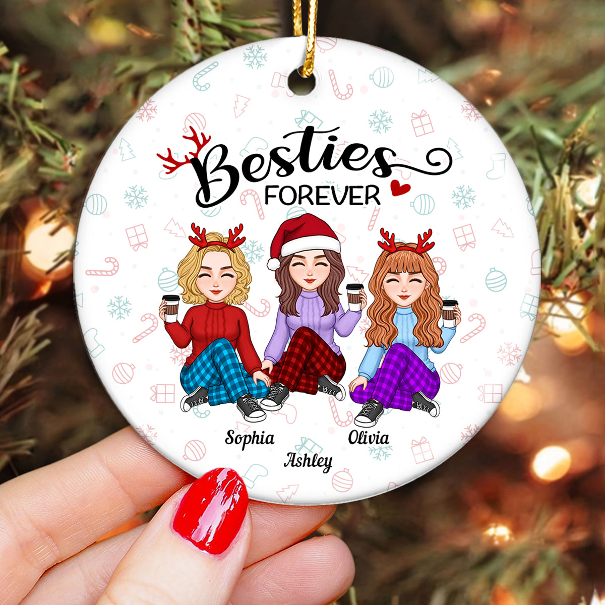 Besties Sisters Forever Christmas Colorful Cute Besties Personalized Circle Ornament