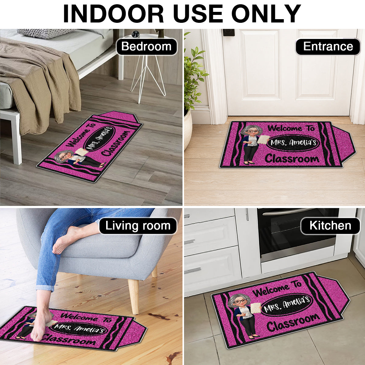 Happy Crayon Teacher Welcome To Classroom - Personalized Doormat - Back To School Gift For Teacher, Classroom Decor