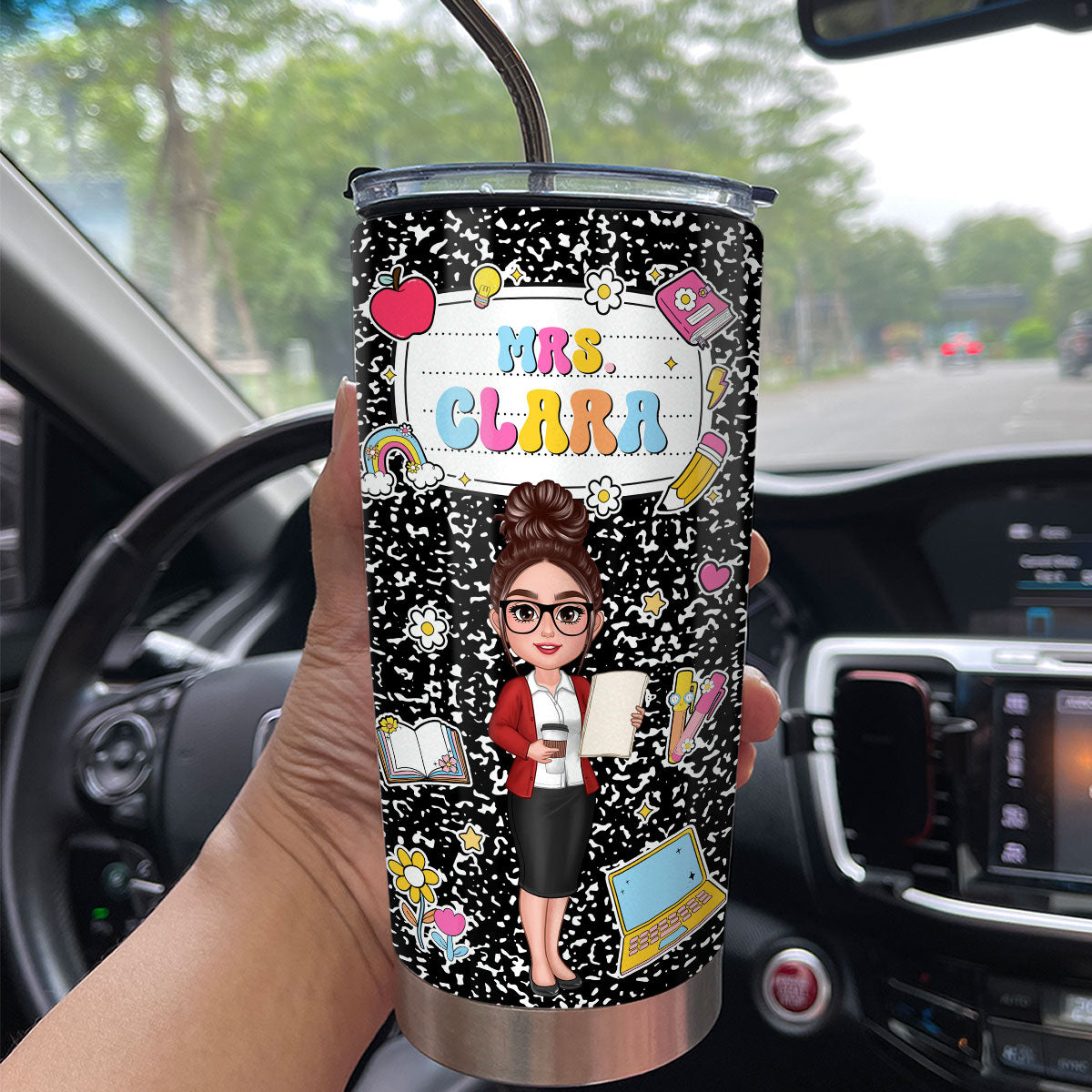 Teacher Composition Book Pattern Personalized Tumbler, Gift For Teacher