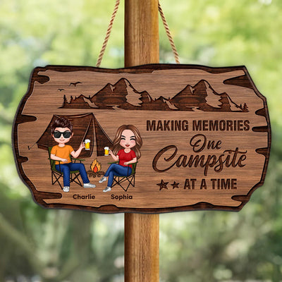 Doll Couple Camping Rustic Personalized Wood Sign