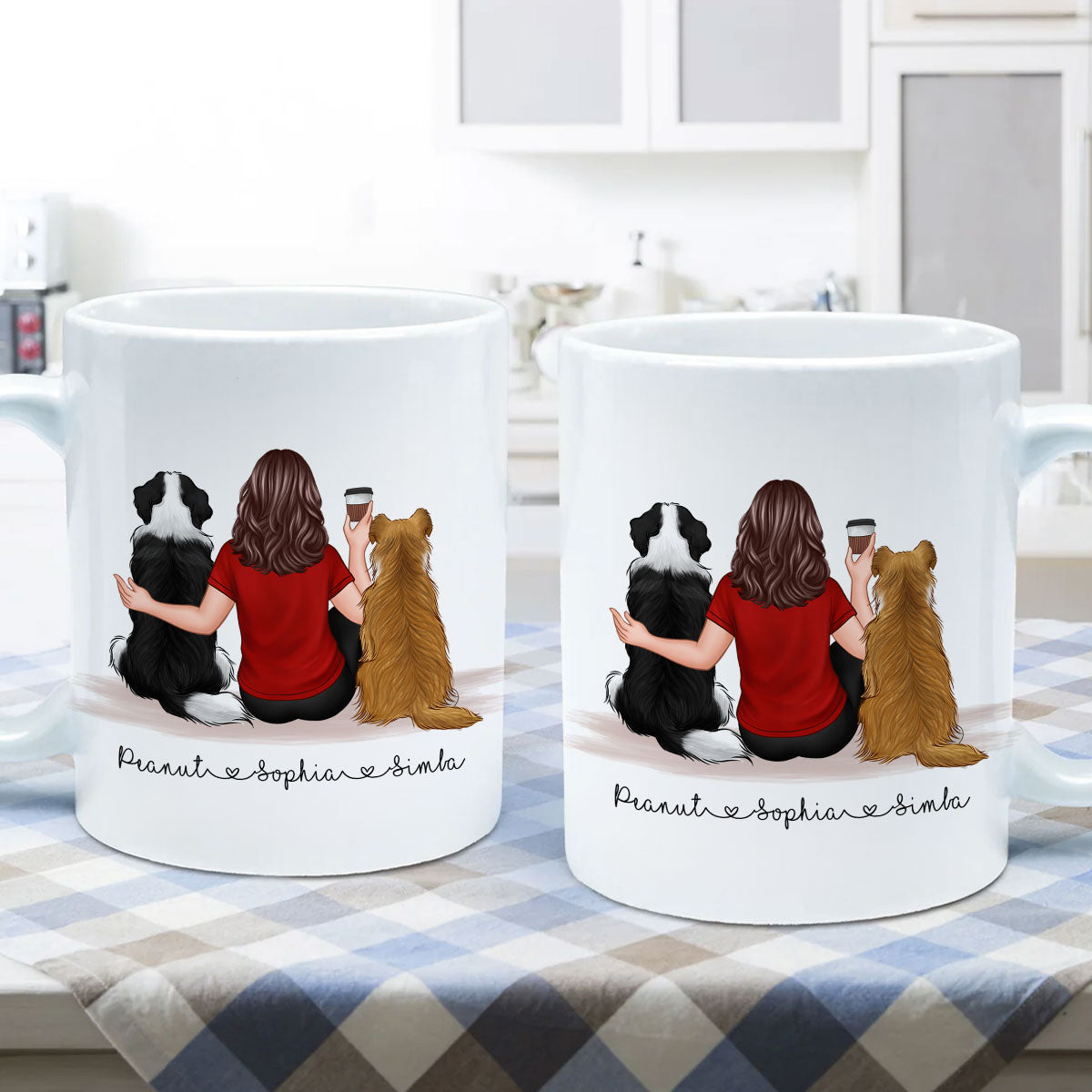 Pet Owner Portrait, Custom Dog Mom Cup Back View Woman & Dogs Personalized Mug Mother‘s Day Gift For Her