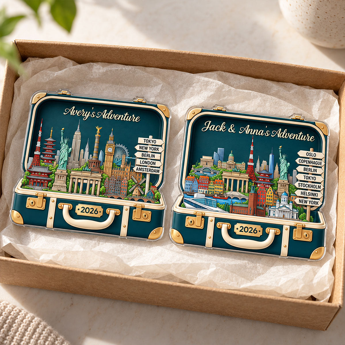 Custom Travel Adventure Suitcase 2D Flat Printed - Personalized Acrylic Fridge Magnet - Traveling Destination Keepsake, Gift For Traveling Lovers