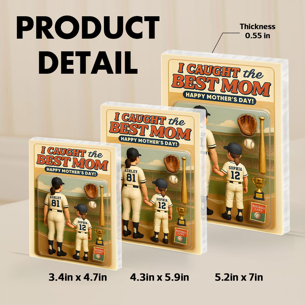 We Caught the Best Mom Baseball Custom Figure - Personalized Acrylic Block Plaque - Gift for Mom, Gift for Grandma, Gift for Wife
