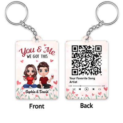 Doll Couple Sitting Flower Hearts Favorite Song QR Code Personalized Acrylic Keychain