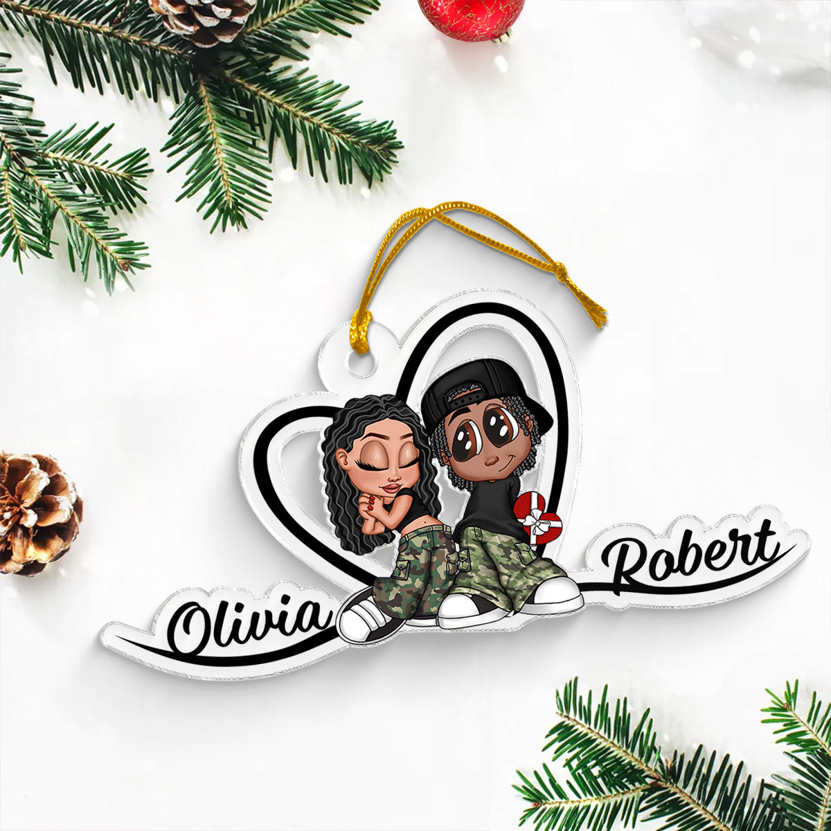 Y2K Couple Heart Shape With Names - Personalized Acrylic Ornament - Anniversary Gift, Unique Gift for Him for Her