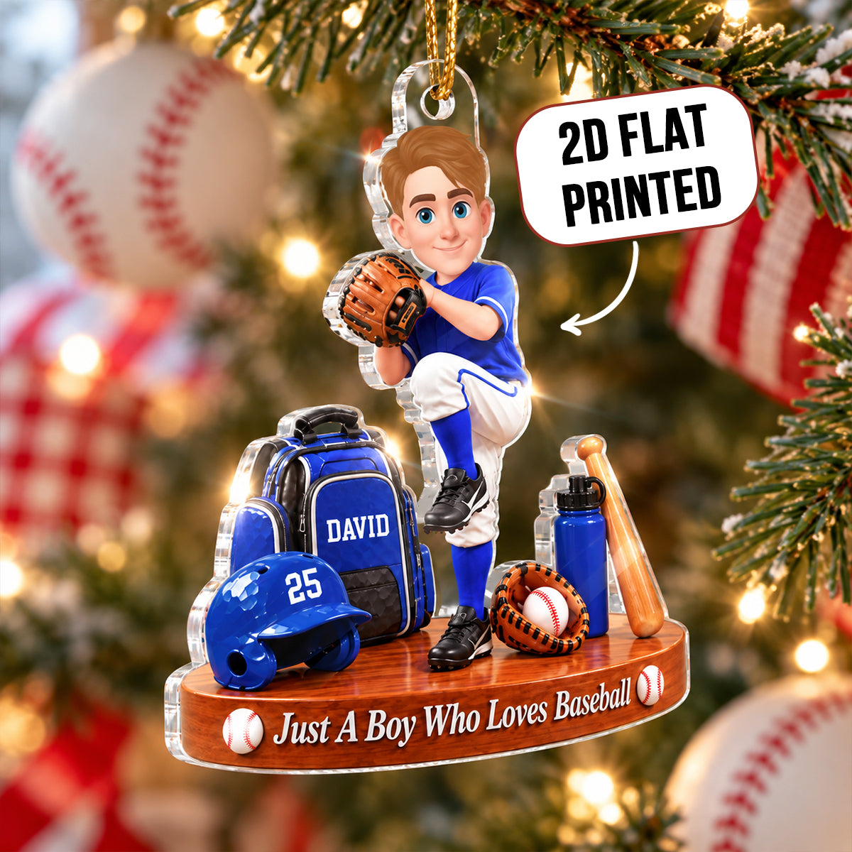 Just a Boy Who Loves Baseball - Personalized Acrylic Ornament - Christmas Gift for Son,Grandson