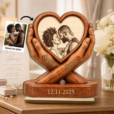 Custom Couple Photo Anniversary - Personalized 2-Layered Wooden Plaque - Heartfelt Gift for Her, for Him