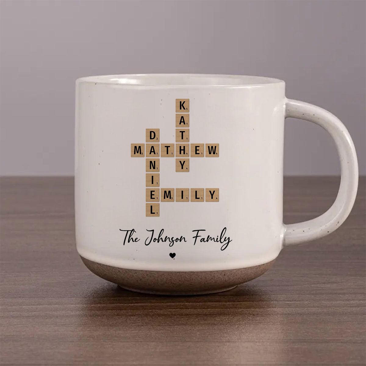 Family Crossword Art Personalized Pottery Mug, Unique Gift For Siblings, For Family