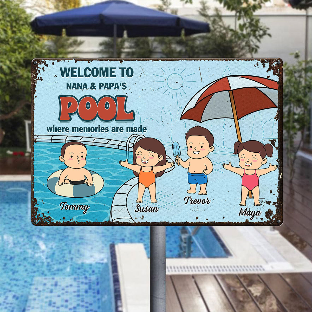 Welcome to Grandma & Grandpa's Pool Summer Decoration Personalized Metal Sign