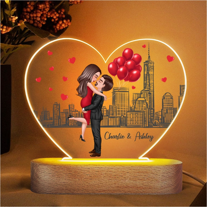 From Our First Kiss Couple Personalized Heart Plaque LED Night Light - Acrylic LED Lamp - Valentine‘s Day Gift For Him, For Her