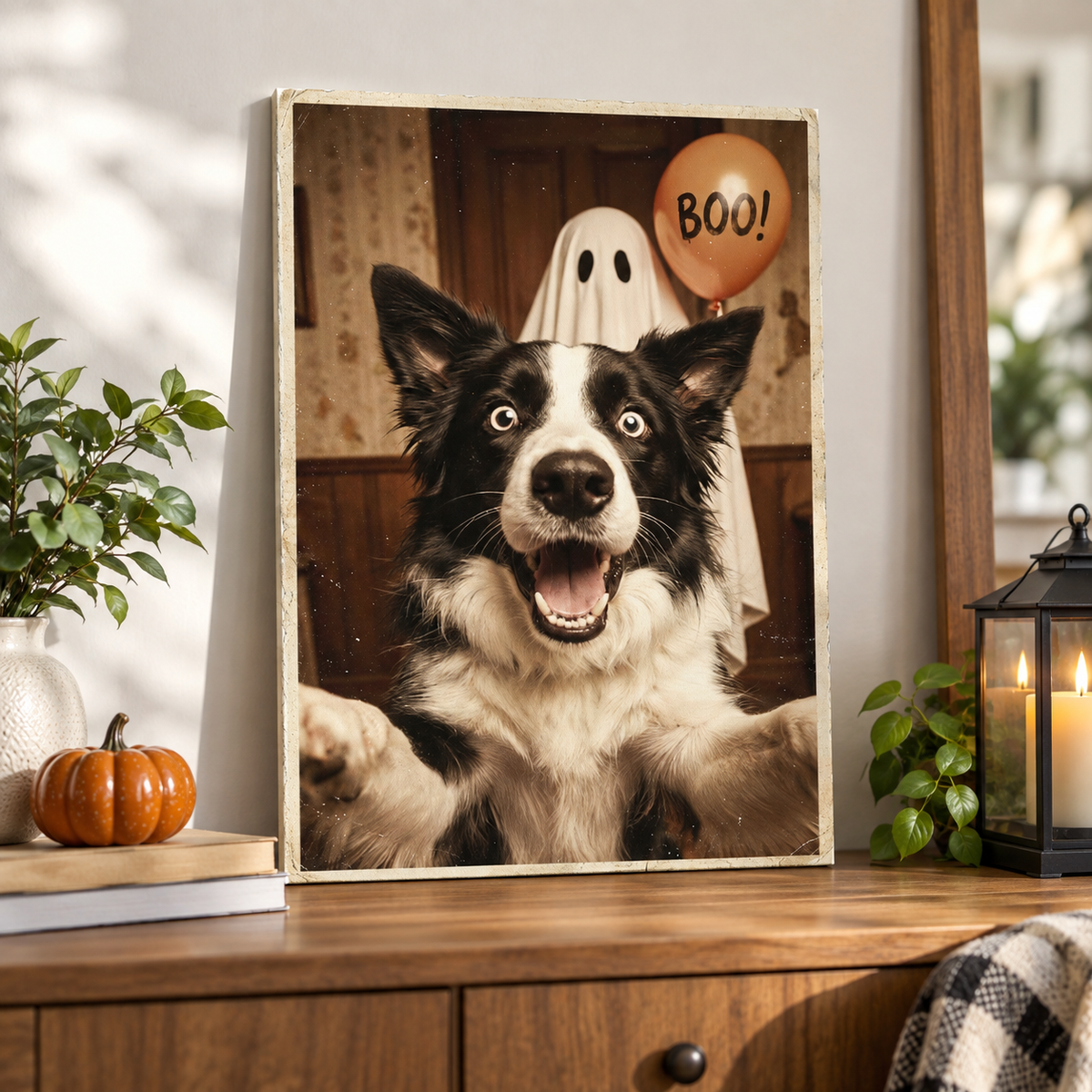 Custom Dog Cat Photo Halloween - Personalized Canvas - Trendy Vintage Spooky Tee for Pet Moms