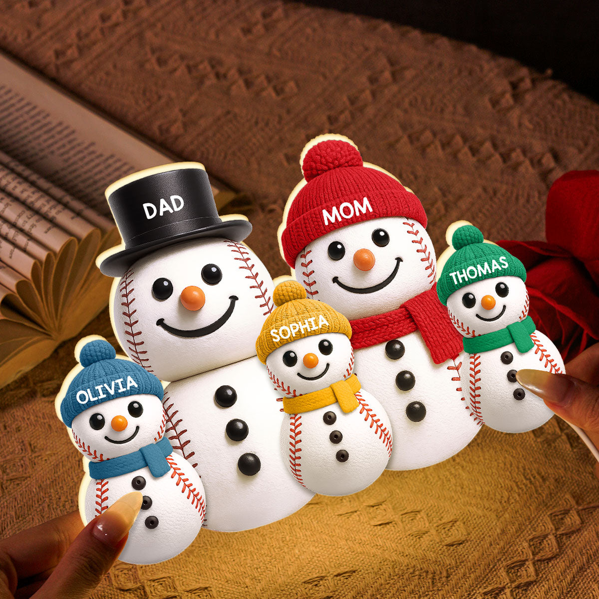 Baseball Snowman Family - Personalized Light Box - Gift For Family