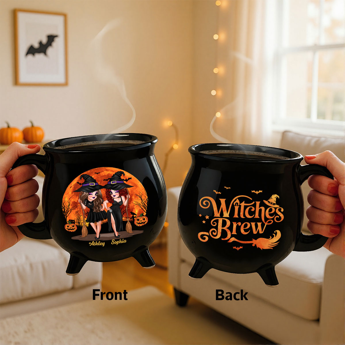 Halloween Pretty Witch Besties Witches Brew Personalized Ceramic Cauldron Mug