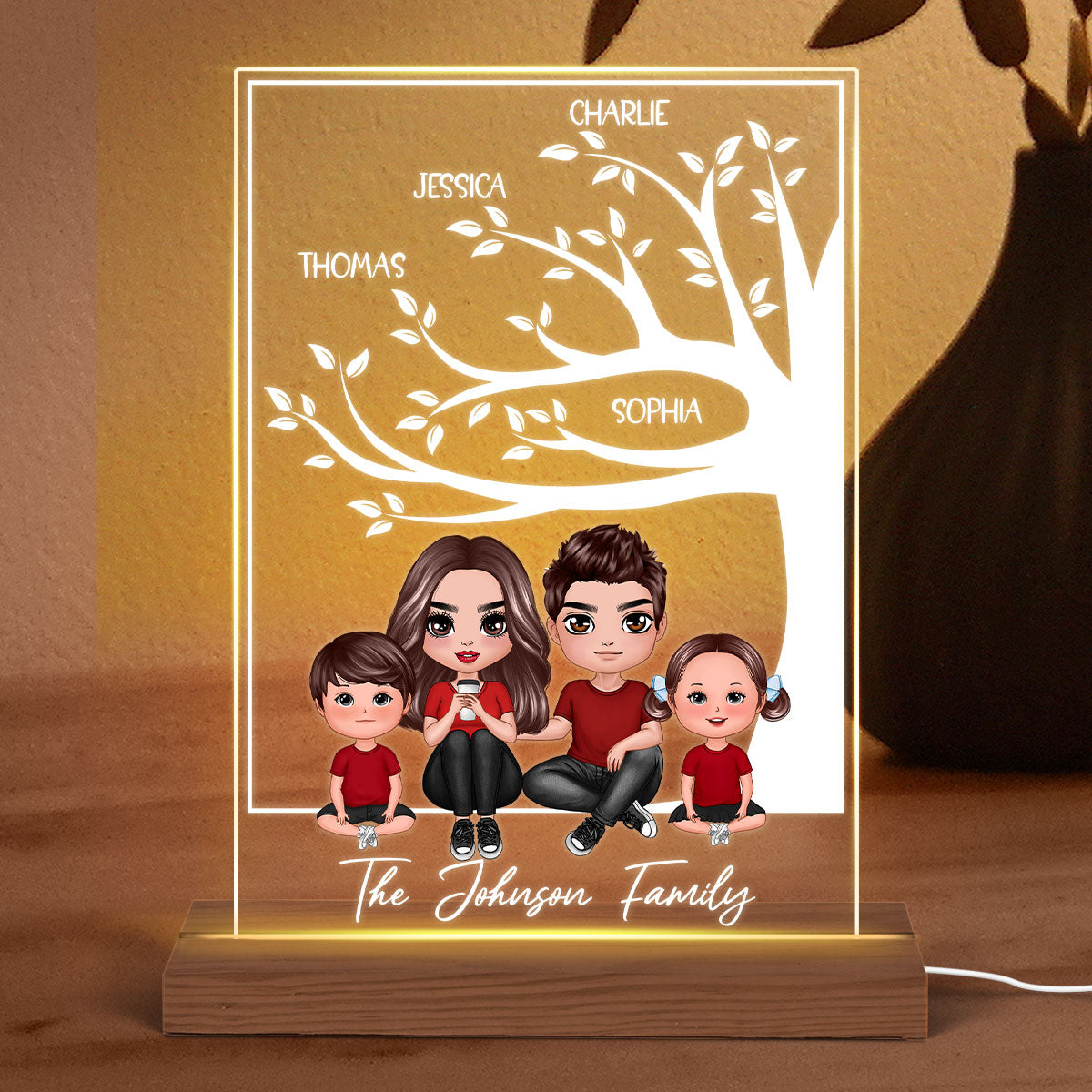 Doll Family Under Tree Personalized Plaque LED Night Light