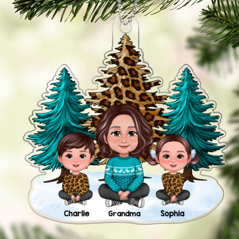Teal And Leopard Grandma Grandkids Christmas Gift Personalized Acrylic Ornament
