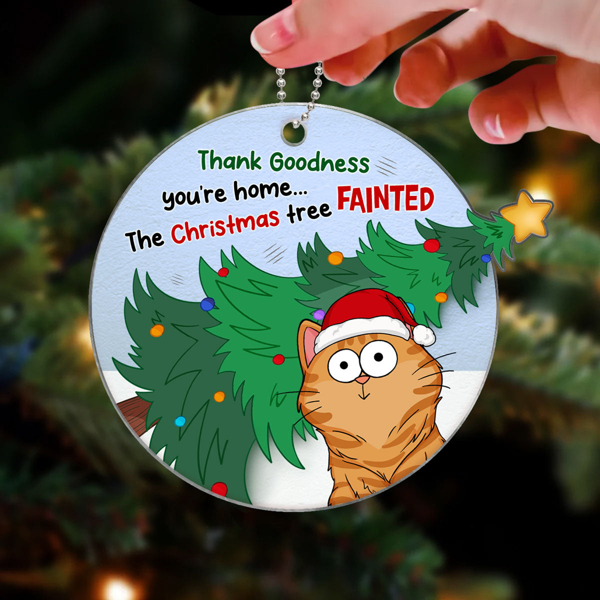 Christmas Tree Fainted Funny Expression Cats Personalized Acrylic Ornament