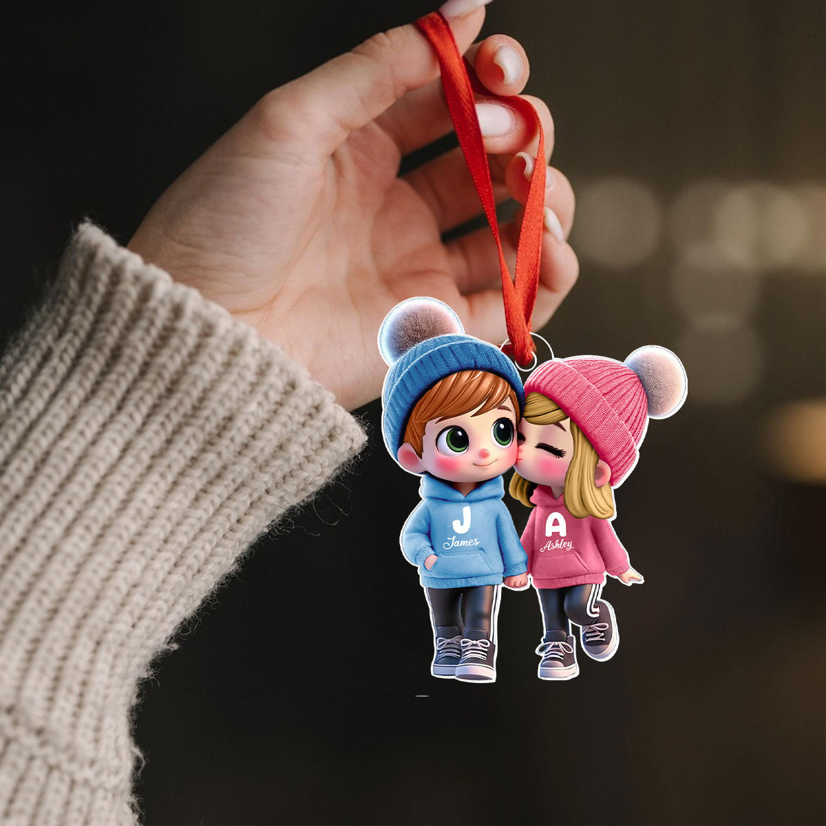 3D Effect Cute Cartoon Couple Walking - Personalized Acrylic Car Hanger - Unique Valentine's Day Gift For Him, Gift For Her