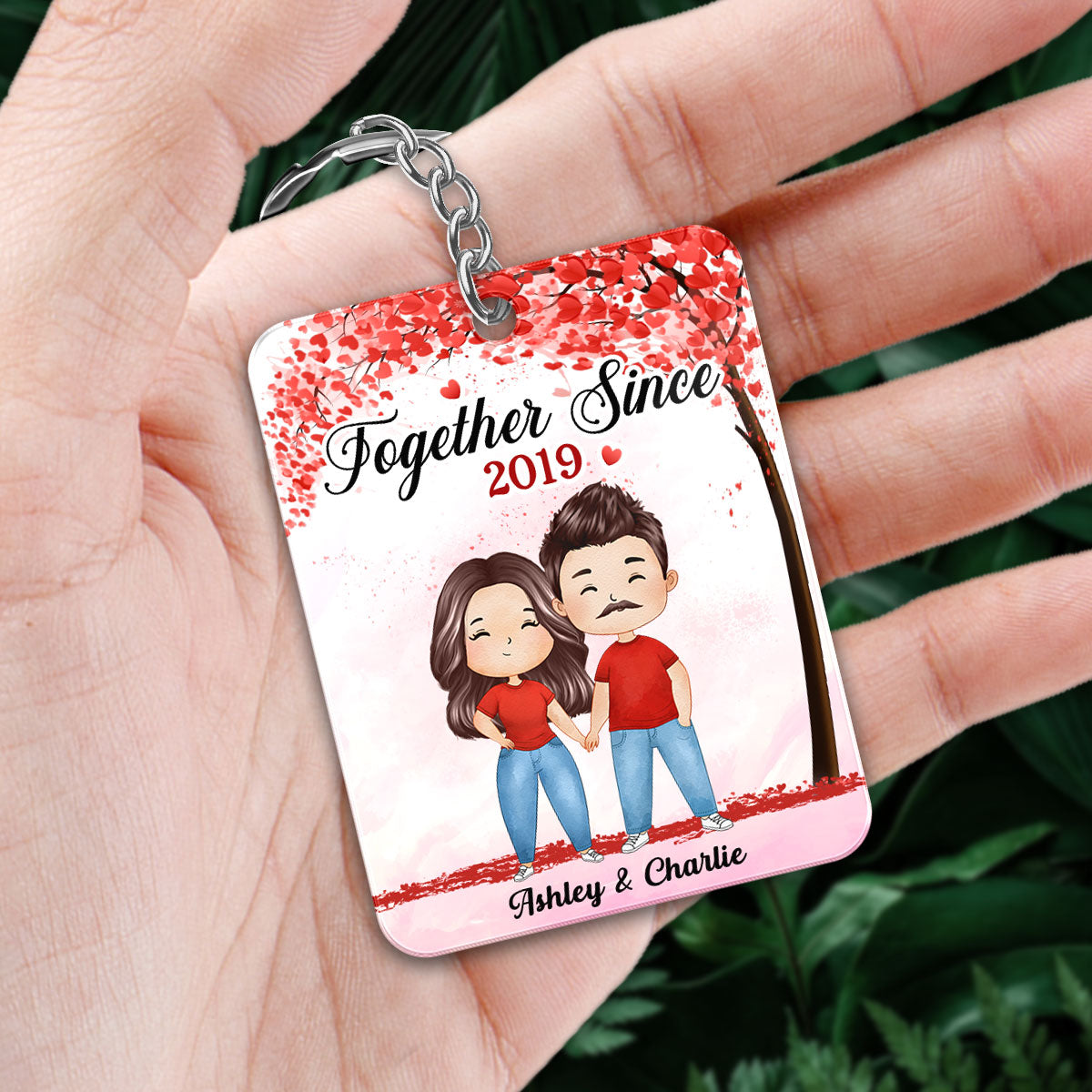 Together Since Watercolor Couple Under Heart Tree QR Code Personalized Acrylic Keychain