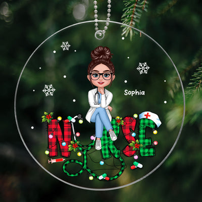 Sitting Nurse Christmas Pattern Personalized Acrylic Ornament, Christmas Gift For Nurses