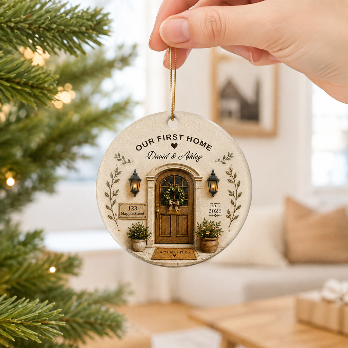 Our First Home 2D Flat - Personalized Ceramic Ornament - Christmas Gift, New Home Ornament