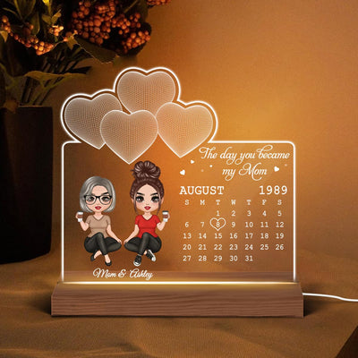 Doll Mother Daughter Under 3D Heart Personalized Custom Shape LED Night Light