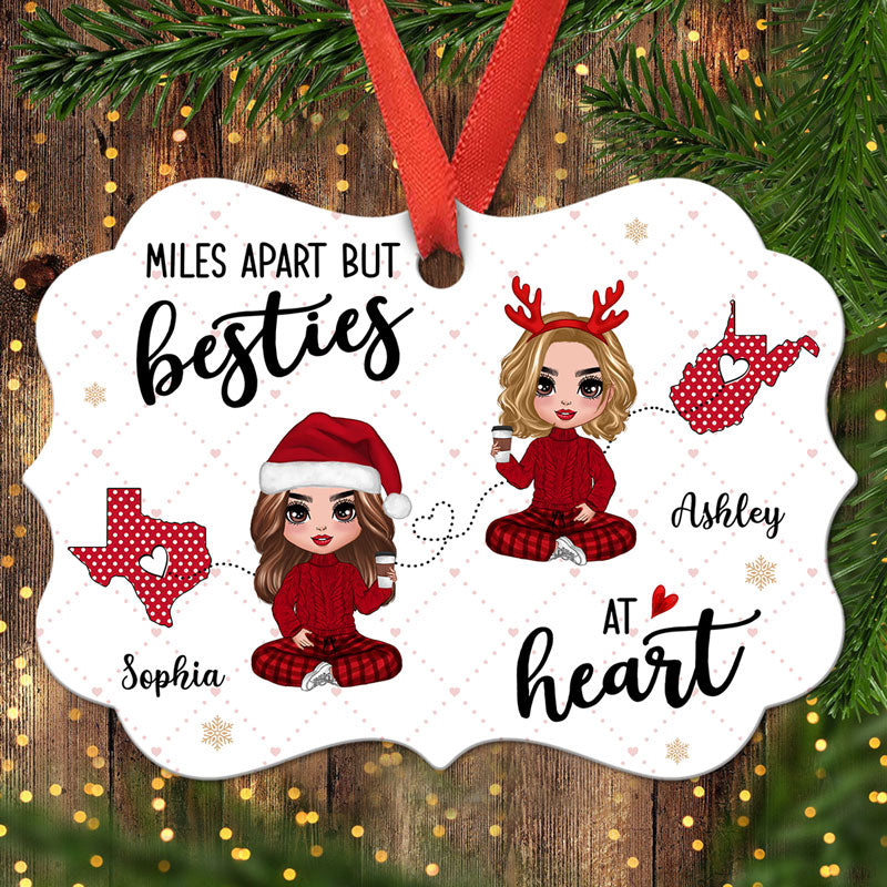 Polka Dot Pattern Long Distance Doll Besties Personalized Christmas Ornament